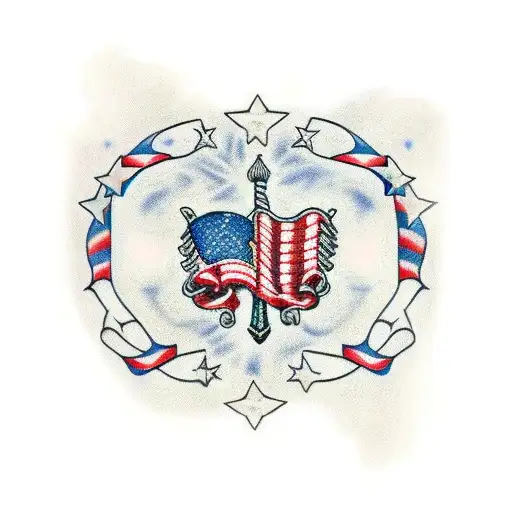 Full Sleeve American Flag With Cancer Ribbon