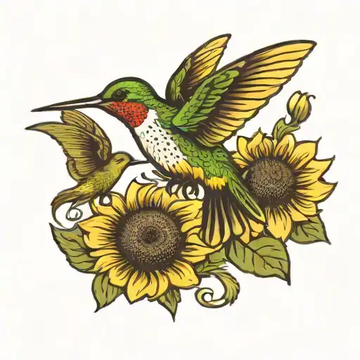 Small Sunflower With Hummingbird
