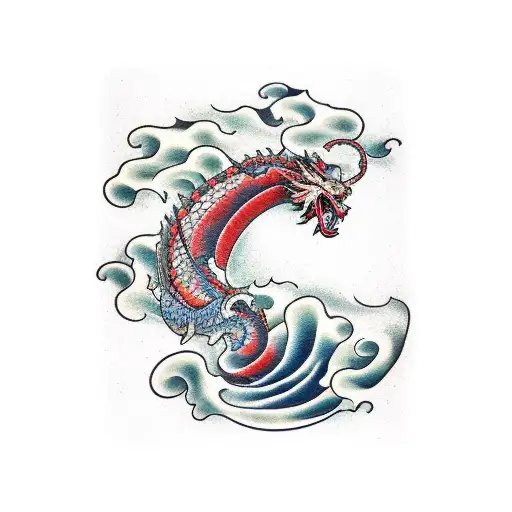 Japanese Waves With A Japanese Dragon