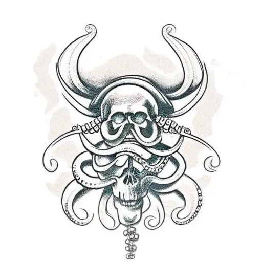 Skull Octopus For Left Shoulder And Sleeve