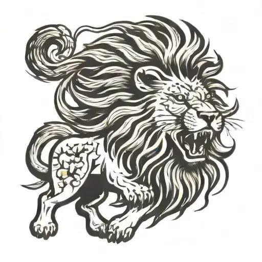 A Powerful Lion Roaring Amidst A Tempestuous Storm