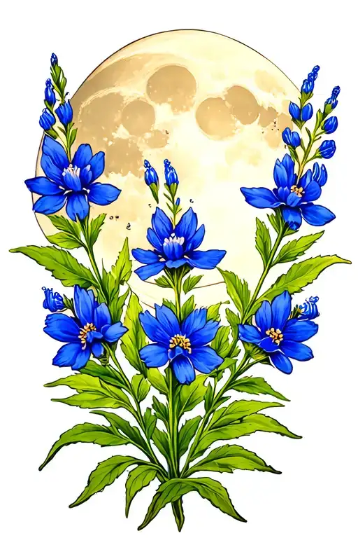 Bluebonnet Flower And Moon Surrounded