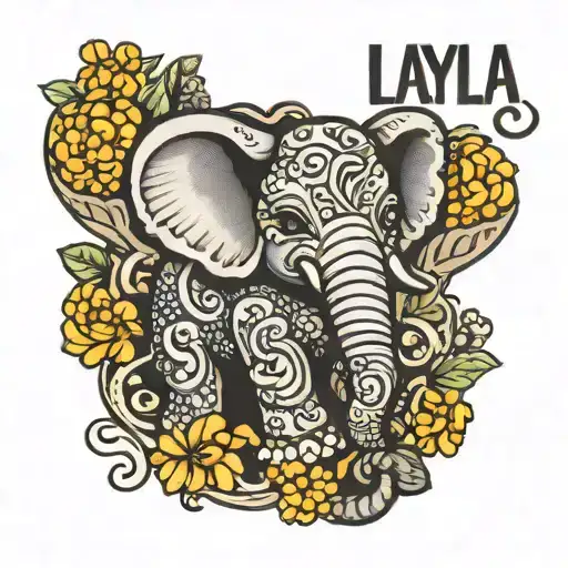 Layla Name In Cursive Writing With A Popcorn Elephant