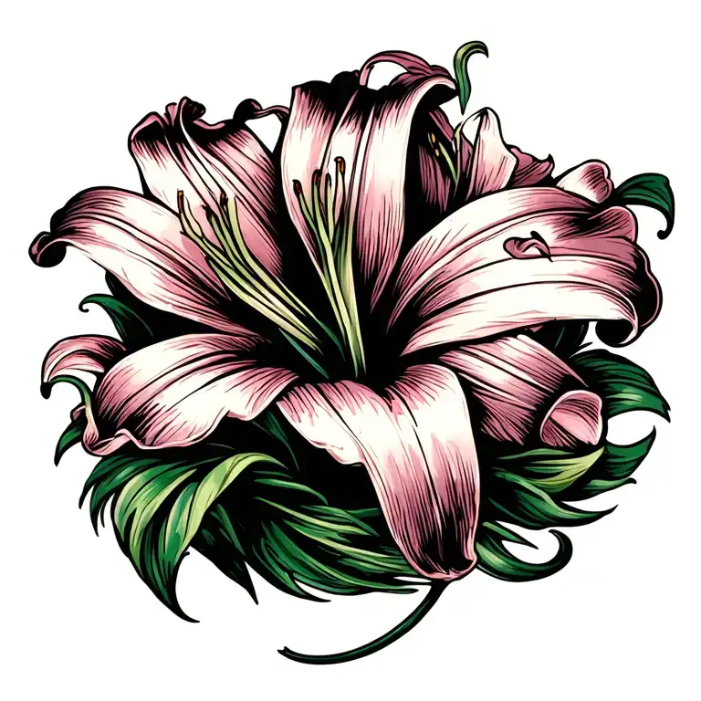 Lily Bud With Tail Old School Black And White