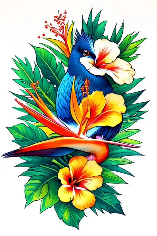 Bird Of Paradise Flower And Hibiscus Flower