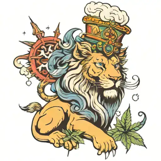 An Lion Figure Smoking Weed Surrounded By Heavenly Clouds
