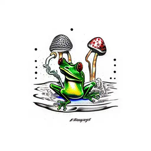 A Frog Smokes A Pipe Sitting On A Fly Agaric