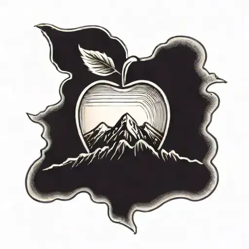 Simple Small Apple In Front Of A Mountain Skyline