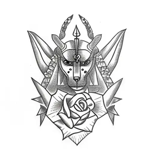 Anubis With Rose Turns Into A Spiked Tribal Design
