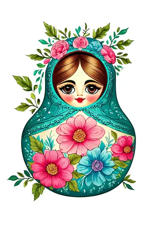 Nesting Doll With Floral Polish Folk Art Tattoo Design