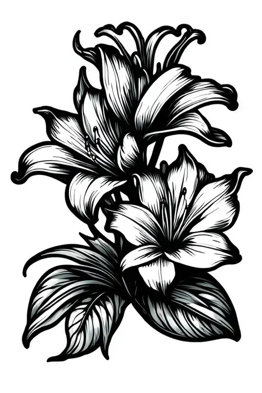 Lily Bud With Tail Old School Black And White