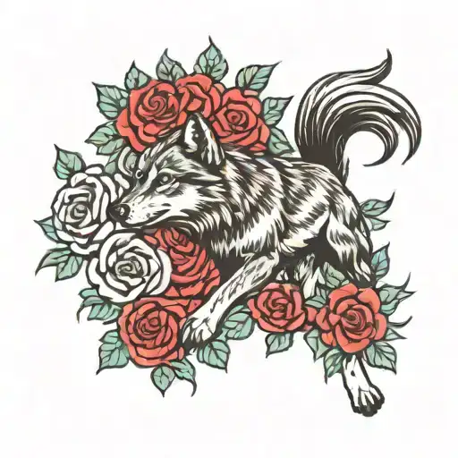Running Wolf Blended By Roses Mayflowers