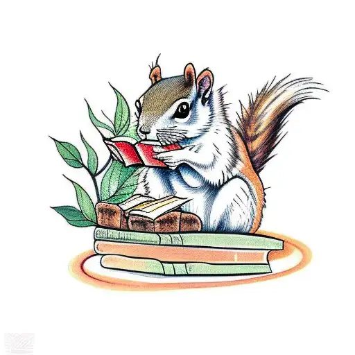 Squirrel Reading A Book Under A Large Mushroom