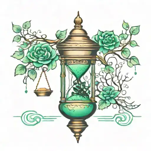 Hourglass With The Tree Of Life Pouring Sand Over Green Casket At The Bottom