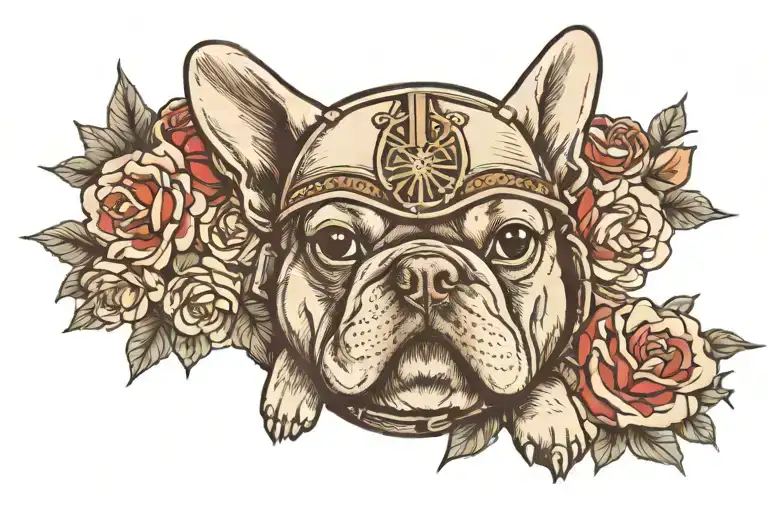 French Bulldog Wearing A Samurai Helmet