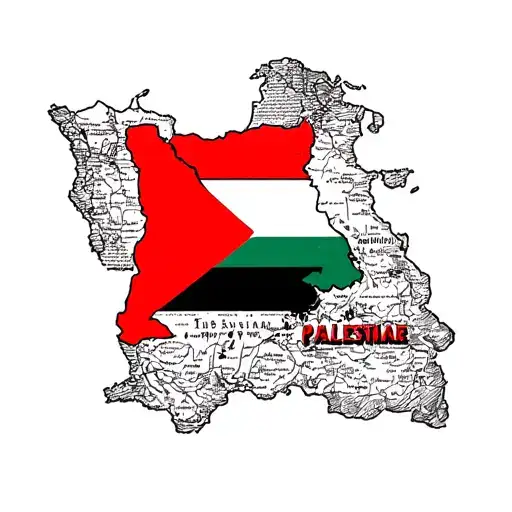 A Simple Red Tringle And Inside Is Palestine Map In Black And White And Inside Yahya Sinwar Face