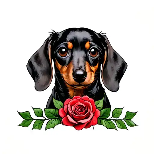 Dachshund Girl Black Brown With Rose