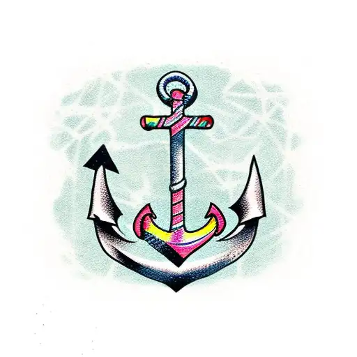 Anchor With Crossed Hockey Sticks Layered Over The Anchor