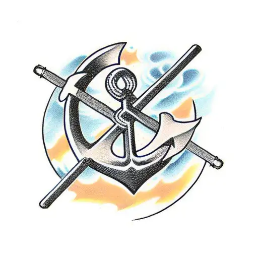 Anchor With Crossed Hockey Sticks Connected To Each Other