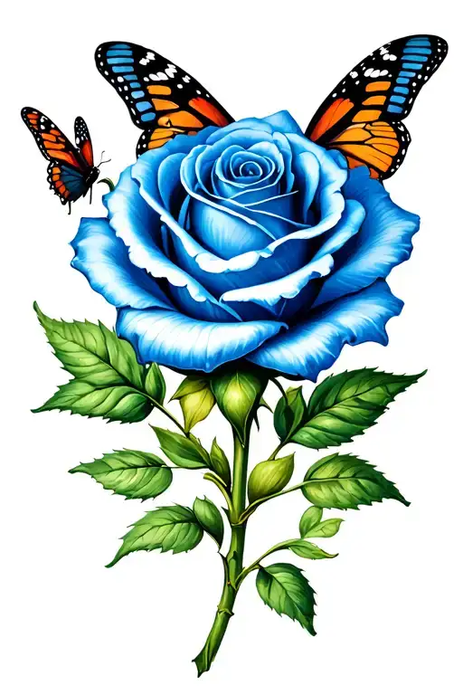 Blue Rose With Butterfly And Averyonna As The Stem