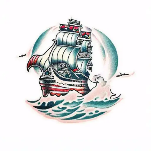 Big Ship Sinking Tradicional Pirate With Ropes