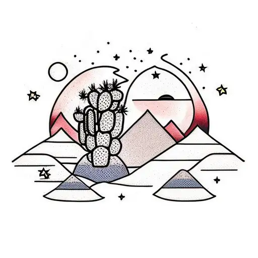 Desert With Cactus And Sunset And Animals