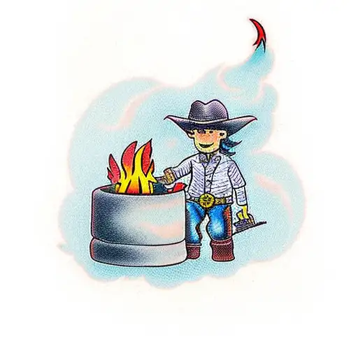 Young Cowboy Sleeps By Fire