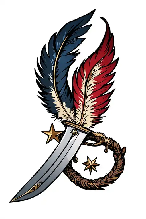 2 Feather Wings Spread With Sword And Star In The Middle
