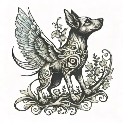 A Dog With Fairy Wings Walking Through A Mystical Forest