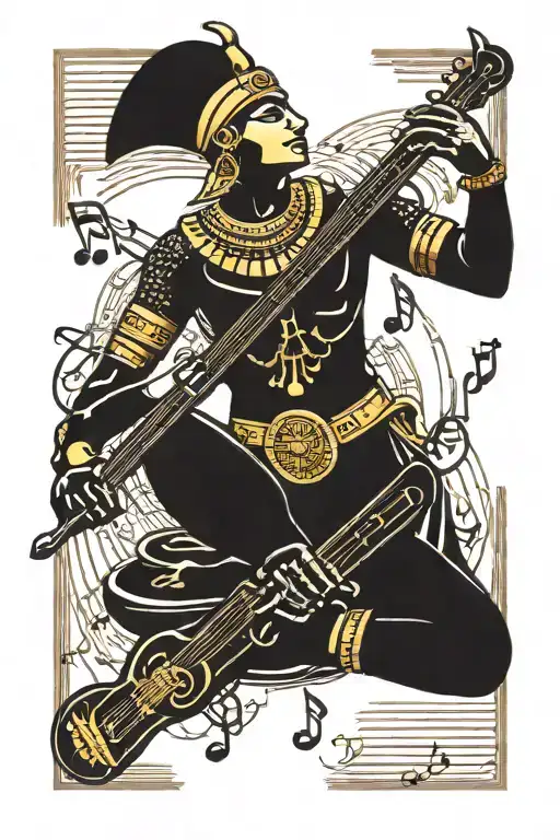 Egyption God Figure Surrounded My Music Notes