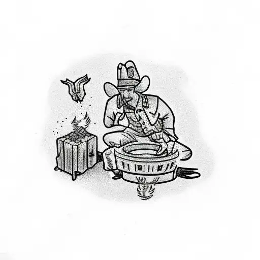 Cowboy Sleeping By Campfire