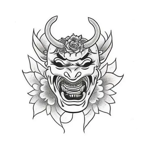 Broken Hannya Mask With Flowers