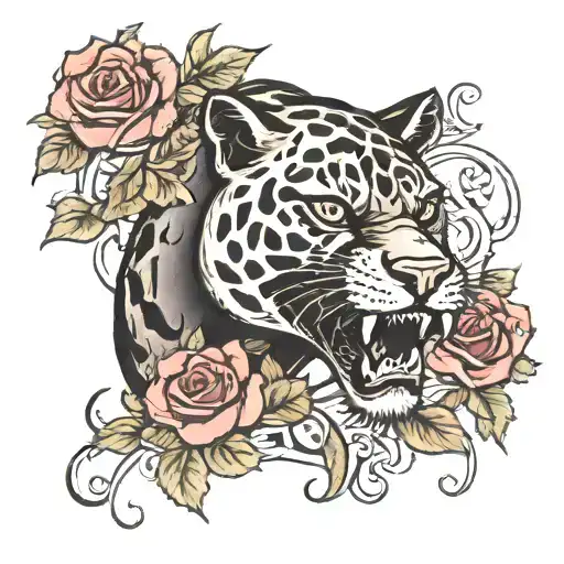 The Evil Panther With Roses Intertwined