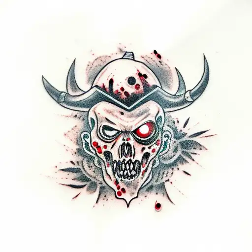 Red And Black Ink Zombie Bull