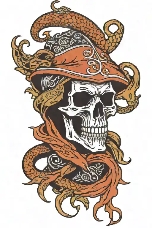 Hooded Reaper Silhouette With Snake Body And Deer Antlers