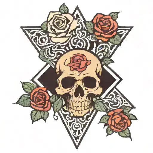 Oldschool Cross Tattoo With Roses And Skull