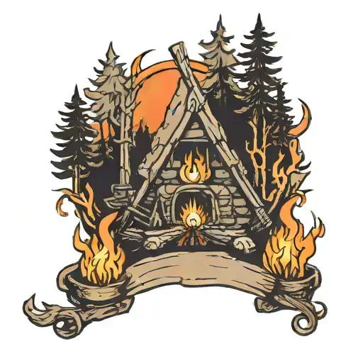 Create A Tattoo Of A Campfire Scene From Dark Souls With A Sense Of Mystery And Danger