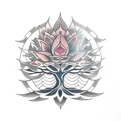 Buddhist Tree Of Life And Lotus Flower