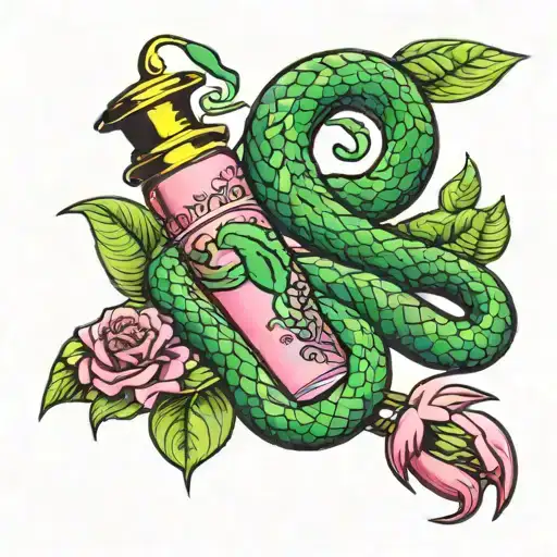 Pink Vial And Green Snake Wrapping