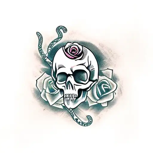 Skull With Snake And Rose