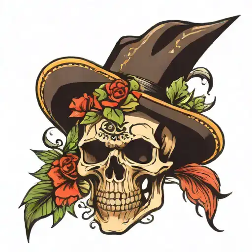 Cowboy Skull With Flowers Wrapped