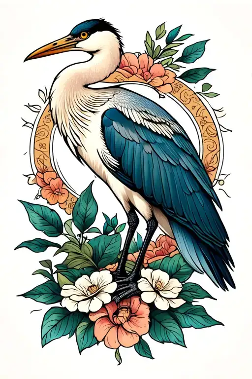 Old School Tattoo Of A Crane Bird