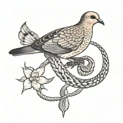 Mourning Dove Entangled With A Snake