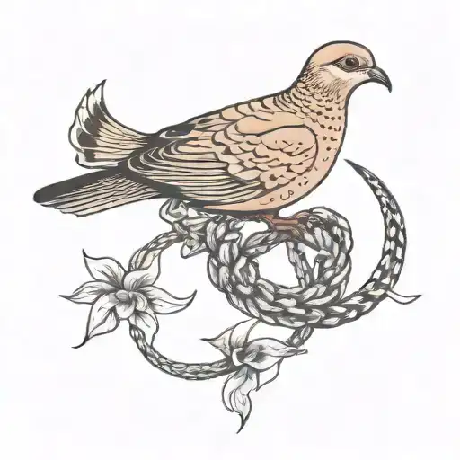 Mourning Dove Entangled With A Snake