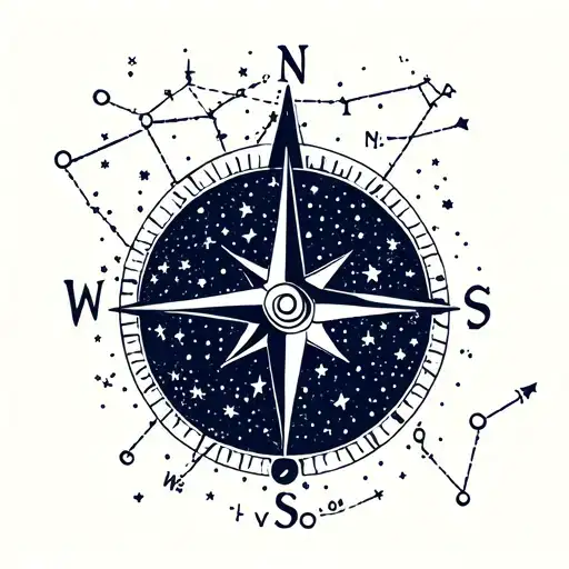 Night Sky Filled With Constellations With Compass