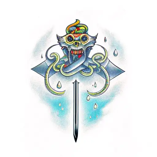 Sword With Medusas Head As The Rain Guard And Hee Snakes Wrapping Around The Sword