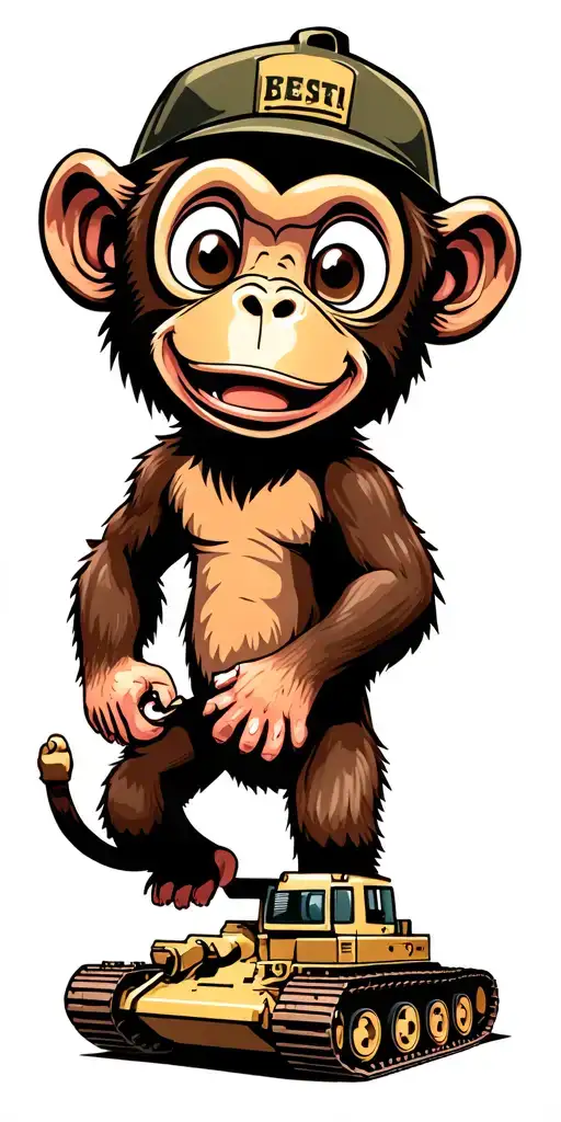 Cartoon Monkey Bulldozer And Tank