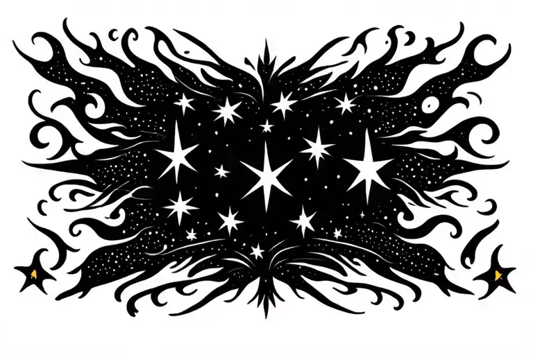 Shooting Stars Across Chest With Whispy Swirls Like Lively Flames