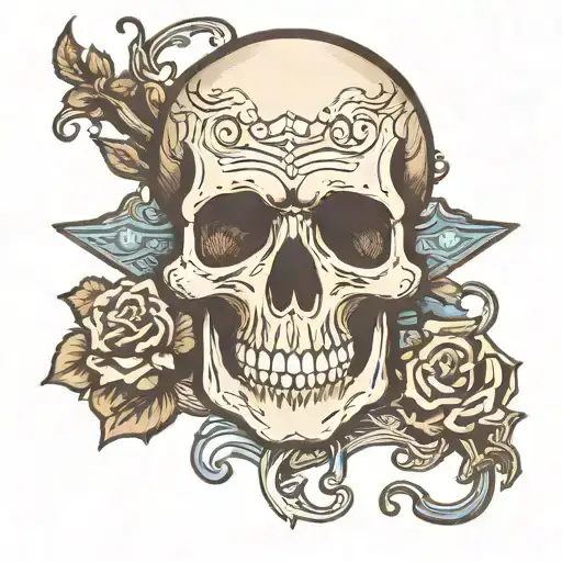 The Letters Jams And Wooded Skull Background With Blue Letters