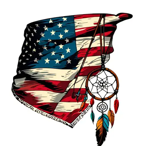American Flag Bandana With Fishing Poles Hooked With A Dream Catcher